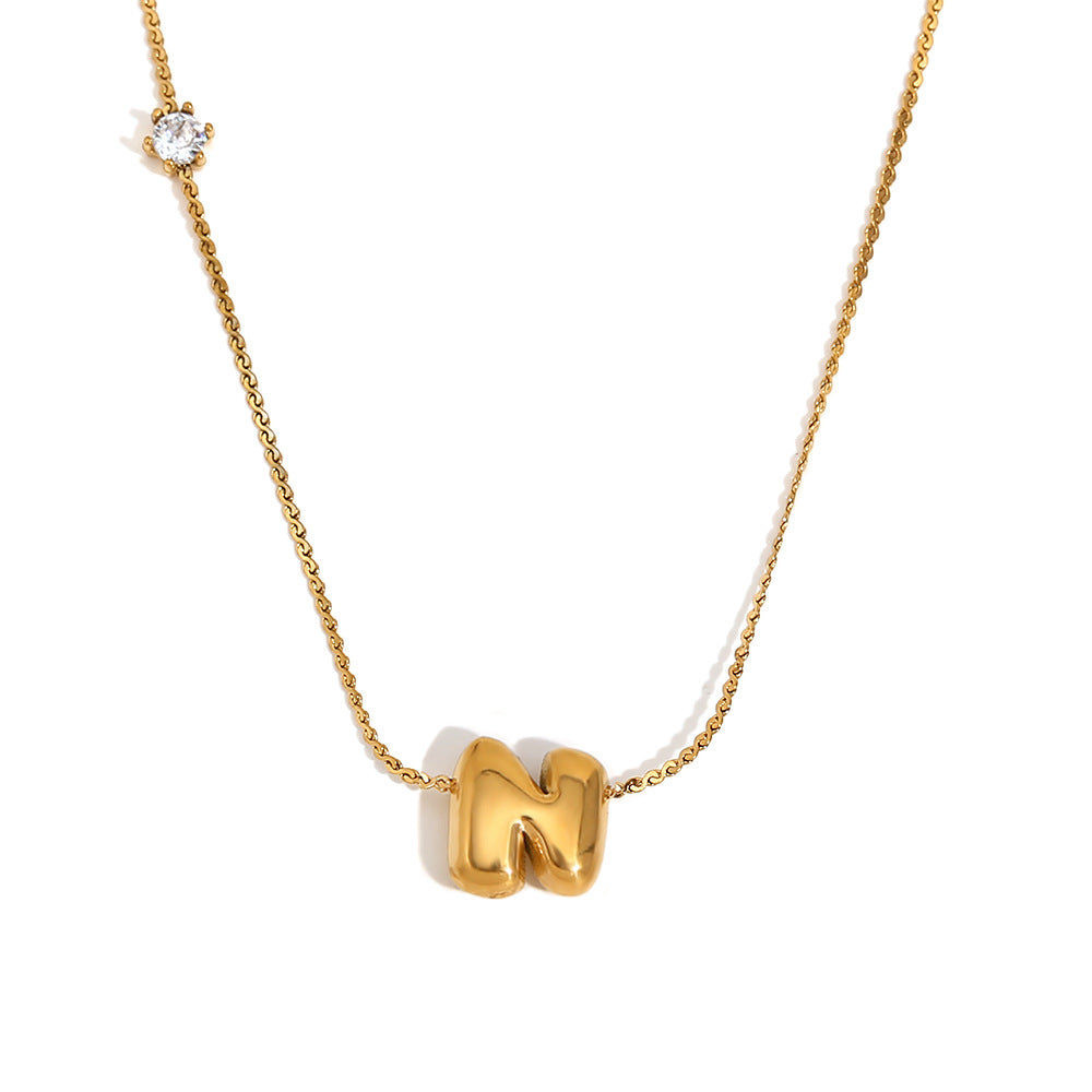 Wholesale stainless steel 18K gold plated letter single-sided zircon S chain necklace
